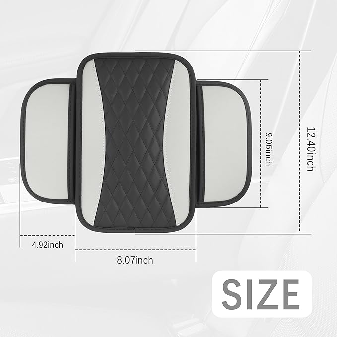 Patchwork Leather Center Console Covers for Cars,Upgraded Arm Rest Cover for Car with Side Storage Pocket for Car Seat Organizer,Middle Console Cover Stylish Car Decoration (Gray)