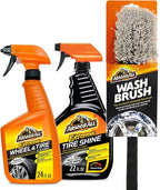 Armor All Wheel Cleaner and Tire Shine Kit, Heavy Duty Car Wheel Cleaner, Extreme Tire Shine Spray and Wash Brush - 3 Count