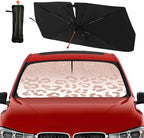 Socira Rose Gold Leopard Car Windshield Sunshade Umbrella Foldable Umbrella Cute Sun Shade Windshield Cover Sunshade Leopard Print Car Accessories Keeps Cool (57" X 30")