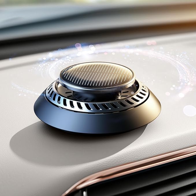 Ceeniu Solar Car Air Freshener F21, DIY Essential Oils, UFO Solar-Powered Auto Rotary Diffuser, Natural French Fragrance Lavender & Mint Ice, Two Oils, Aluminum Alloy, Dashboard Aromatherapy Freshener