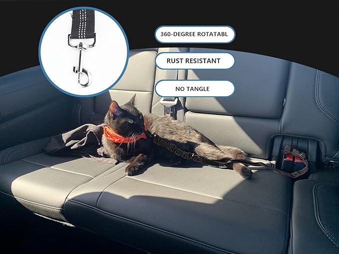 Dog Seat Belt 2Pcs, Retractable Pet Car Harness, Adjustable Dog SeatBelts for Vehicle, Nylon Pet Safety with Elastic Bungee (Black)