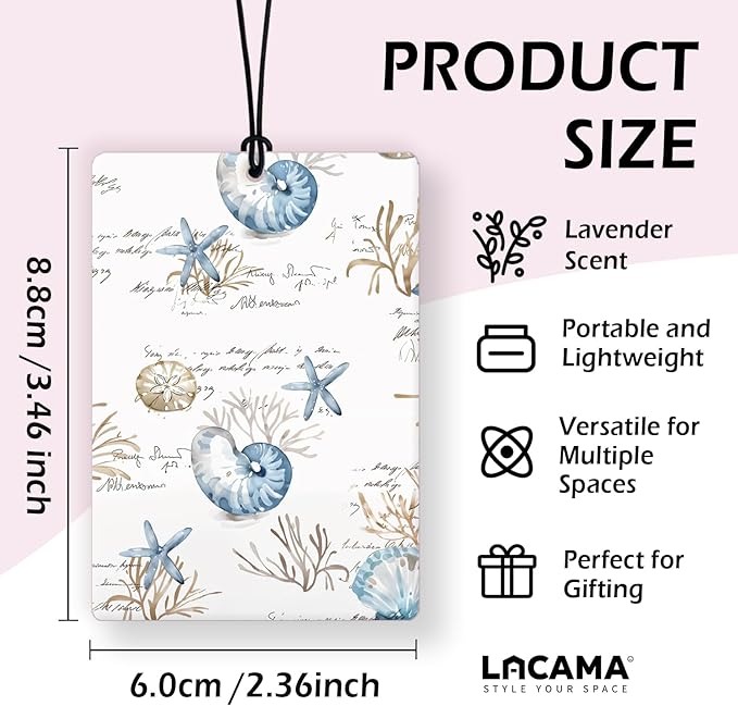 Lacama Blue Coastal Beach Car Air Freshener 3Pcs, Ocean Beachy Seashell Conch Cars Scents Air Freshener for Women Girls Gifts, Preppy Car Accessories Interior Mirror Decor Hanging
