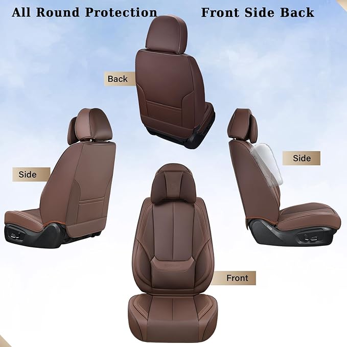 Coverado Universal Seat Covers Front, Universal Seat Covers for Cars, 2-Pack Waterproof Nappa Leather Car Seat Covers with Head Pillow, Auto Protectors Fit for Most Sedans SUV Pick-up Truck-Brown