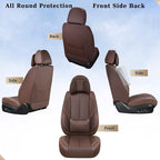 Coverado Front and Back Seat Covers, 5 Pieces Waterproof Nappa Leather Auto Seat Protectors Full Set with Head Pillow, Universal Car Accessories Fit for Most Sedans SUV Pick-up Truck, Brown