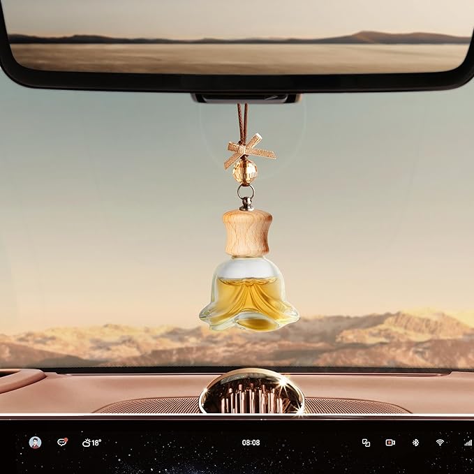 6 Pack Leak-Proof Hanging Car Diffuser - 8ml Refillable Empty Bottles with Wood Caps, 3 Funnels & 2 Droppers - Essential Oil Air Freshener for Car, Home or Office (6, Rose)