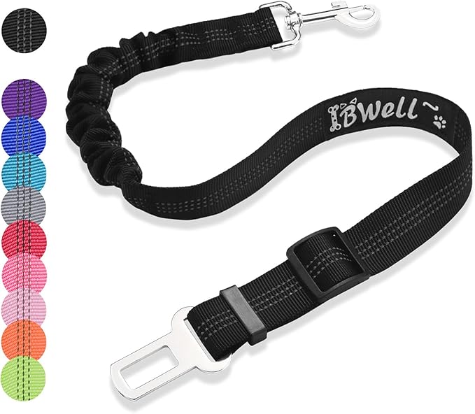 IBWell Dog Seat Belt for Car with Elastic Bungee Leash, Car Leash Car Seat Belt for Dogs (Black, 1PCS-27.6")