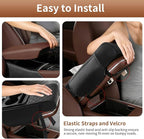 5-in-1 Car Armrest Cushion, Multifunctional PVC Leather Center Console Armrest Pillow Elbow, Universal Arm Box Pad Cover with Cup Holder, Phone Slot, Tissue Box Slot & 2 Storage Bags, Black
