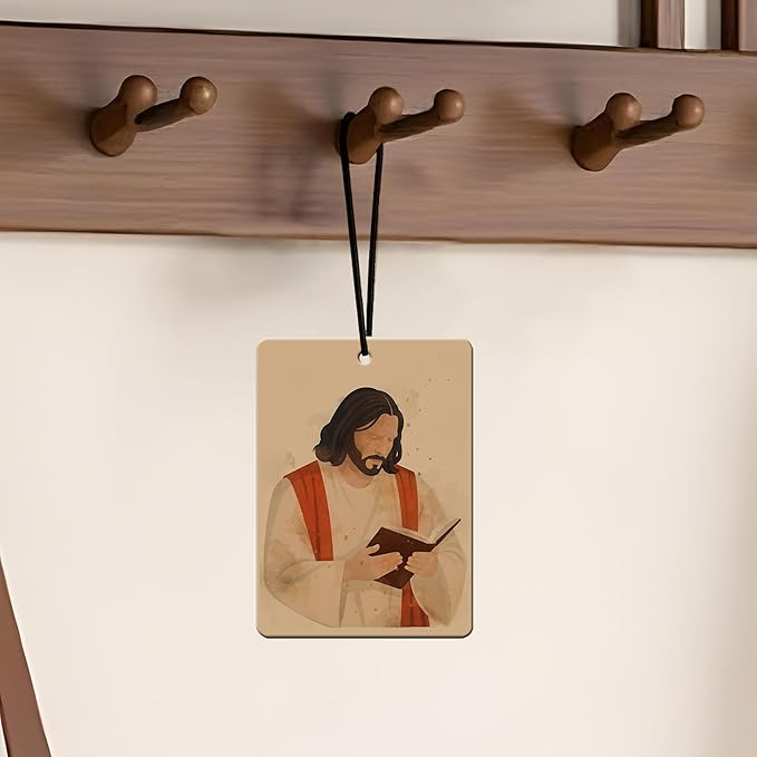 Jesus Car Air Freshener 4 Pcs, Watercolor Religious Scented Hanging Decor for Christian Women Men, Vehicles Home Church, Faith Based Mirror Gif