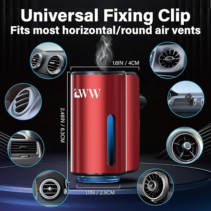 Car Air Freshener - Smart Adjustable 3-Speed Intensity, Rechargeable Humidifier Car Essential Oil Diffuser - Comes with 8 Bottles of 10ml Perfume (Red)