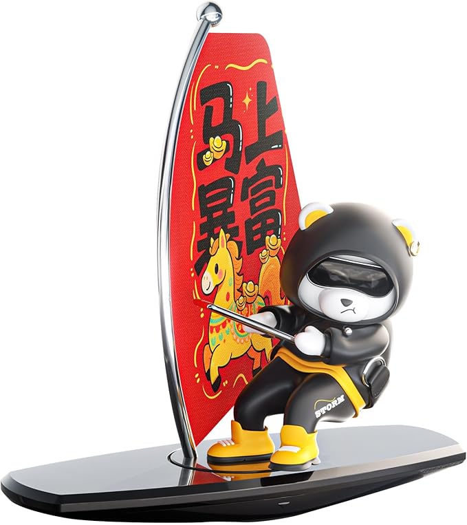 Car Air FreshenerThe Little Bear sways with the car Refillable Air Purifier for Interior Dashboard Decorations Accessories (The banner of getting rich quick-Black)
