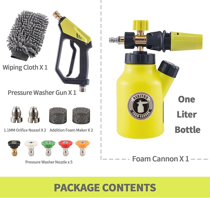 REALYOU Pressure Washer Gun with Foam Cannon, Car Wash Kit, 1/4 Inch Quick Connector, 5 Pressure Washer Nozzle Tips