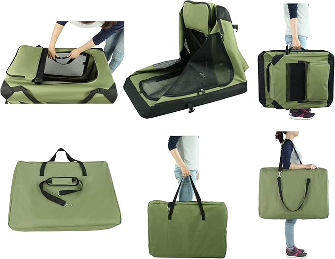 EliteField 3-Door Folding Soft Dog Crate with Carrying Bag and Fleece Bed (2 Year Warranty), Indoor & Outdoor Pet Home (30" L x 21" W x 24" H, Sage Green)