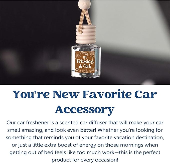 CE Craft Whiskey + Oak Car Air Hanging Fragrance Oil Diffuser, Air Freshener for Essential Oils, Scents Aromatherapy Automobile, Long Lasting Car Fresh