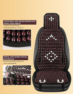 Wood Beaded Car Seat Cover Massaging Breathable Cooling Natural Wood Bead Cushion Universal Fit for Sedan, SUV & Truck. The Ergonomic Lumbar Support Can Relieve Painful from Long Trips