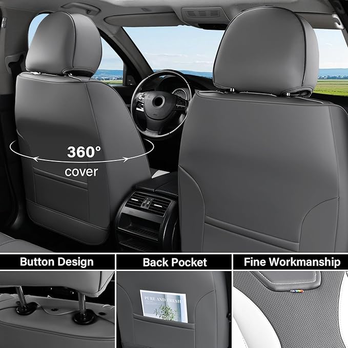 Coverado Car Seat Covers, Front Covers for Cars, Car Seat Cover Front Seats, Automotive Seat Cover, Waterproof, Leather Car Seat Cushion, Universal Interior Seat Protectors for Most Cars Black