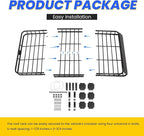 ECOTRIC 59" x 39" x 5.1" Universal Adjustable Roof Rack Cargo Carrier Basket with Extension Heavy Duty Steel Car SUV Top Luggage Storage Holder Basket for Travel 250LBS Weight Capacity