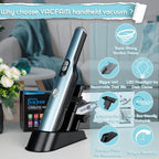 Handheld Cordless Vacuum Cleaner, Portable Car Vacuum with 18KPa Suction Power, Quick-Charge Hand Vac with LED Headlight & Storage Dock for Home Office Desk Keyboards Pet Hair, Blue