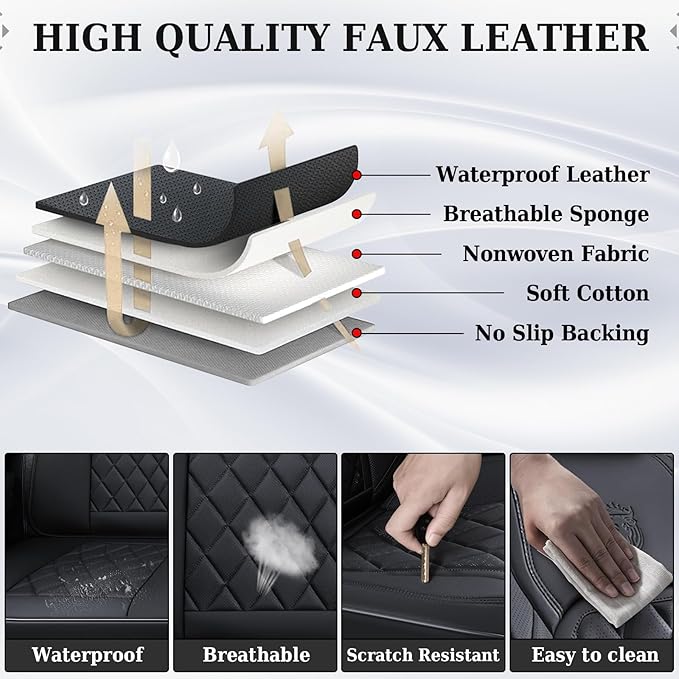 Coverado Car Seat Covers Full Set, Black Seat Covers, Waterproof Faux Leather Car Seat Cover, Luxury Car Seat Cover, Automotive Seat Covers 5 Seats, Car Seat Protector Universal Fit Most Cars