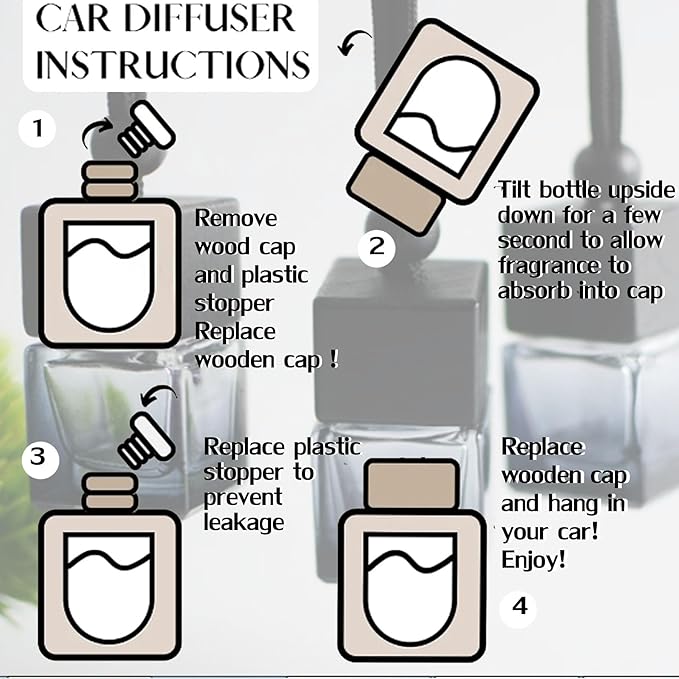 7 Pcs 8ml Hanging Car Air Freshener Diffuser,Empty Black Gradient Glass Essential Diffuser Oil Aromatherapy Fragrance Perfume Pendant Glass Vials with Wooden Caps (Square, 8ml)
