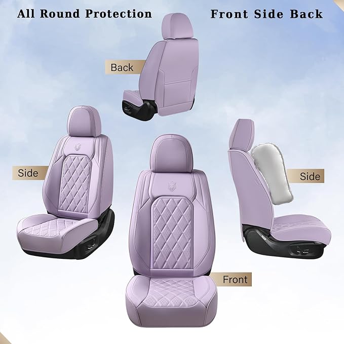 Coverado Car Seat Cover Front Seats, 2-Pack Luxury Faux Leather Seat Covers, Purple Car Seat Cover, Waterproof Car Seat Protectors, Driver Front Seat Cover Universal Fit for Most Cars, Purple