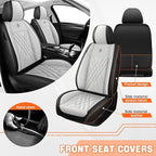 Car Seat Covers Compatible with Toyota Camry 2012-2026 Durable Waterproof Automotive Seat Covers Stretchable Fabric Material, Airbag Compatibility, Premium Nappa Leather(Black White, Full Set)