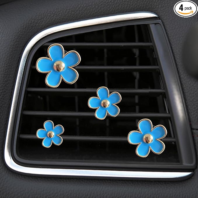 4 Pcs Metal Daisy Air Vent Clips Flower Car Air Freshener Clip Air Conditioning Outlet Clip Bling Charm Car Inter Decor Accessories for Girls Women