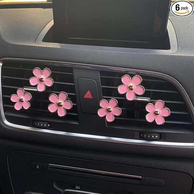 6 Pieces Daisy Air Vent Clips Flower Decoration Car Air Freshener Clips Air Conditioning Outlet Clip Charm Colorful Car Interior Decor Accessories for Girls Women