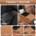 5-in-1 Car Armrest Cushion, Multifunctional PVC Leather Center Console Armrest Pillow Elbow, Universal Arm Box Pad Cover with Cup Holder, Phone Slot, Tissue Box Slot & 2 Storage Bags, Grey