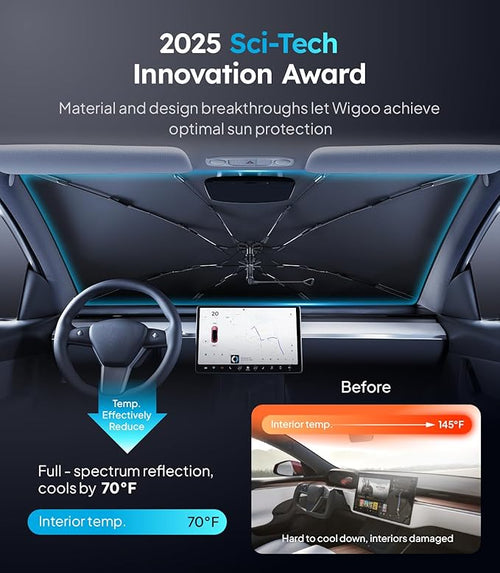 2025 Ice-Shield Car Windshield Sun Shade [100% Sun Block, 4th-Gen Cooling Tech] Reflective Heat Insulation, Portable Foldable Front Window Sunshade Umbrella for Sedans/SUVs - Universal Fit 57"x32"