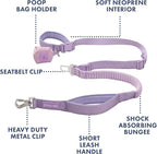 Spark Paws Handsfree Dog Leash – Shock Absorbing Waist Bungee Lead for Running, Car Seatbelt Clip & Poop Bag Set, Heavy Duty Tactical Lead for Medium, Large & X-Large Breeds - Lilac
