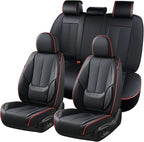 Coverado Car Seat Covers Full Set, Seat Covers for Cars, Black Car Seat Protector Waterproof, Nappa Leather Car Seat Cushion, Car Seat Covers Front Seats and Back Fit for Most Cars