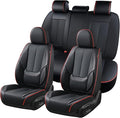 Coverado Car Seat Covers Full Set, Seat Covers for Cars, Black Car Seat Protector Waterproof, Nappa Leather Car Seat Cushion, Car Seat Covers Front Seats and Back Fit for Most Cars