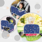 MENZOKE Car Seat Tray for Kids with Educational Drawing Board, Tablet Holder & Cooler Cup Holder, Essential for Car Travel & Airplane Trips, Space Pattern Design, Dark Blue