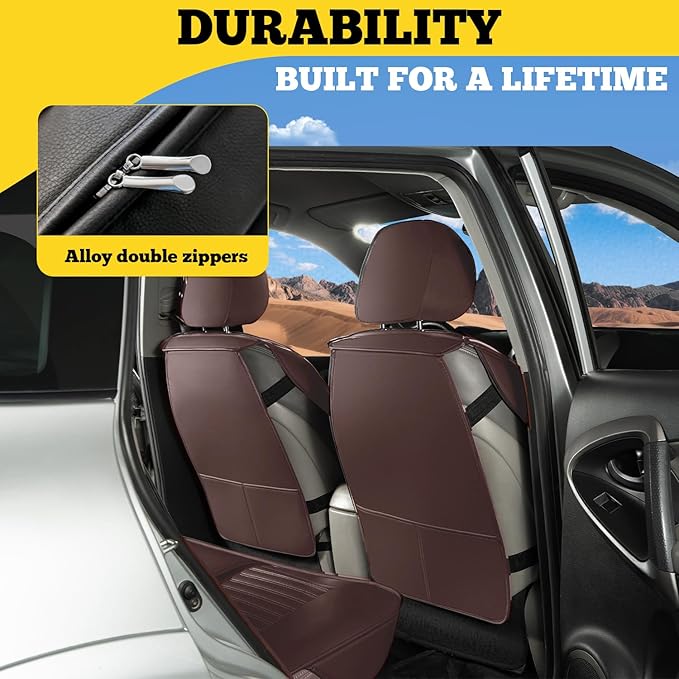 LINGVIDO Full Set Car Seat Covers, Faux Nappa Leather, Airbag Compatible and Waterproof Protectors for Sedans SUVs, Breathable Interior for Active Families, Pets, and Commuters (5 Seats, Brown)