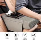 Car Armrest Cushion, 5-in-1 Nappa Leather Vehicle Centre Console Cover with 2 Storage Pockets, Cup Phone & Phone Holder, Multifunctional Auto Organiser Accessories, Universal Fit (Gray)