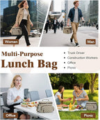 Insulated Lunch Bag for Men & Women, 9L Leakproof Lunch Box Soft Cooler Tote with 5 Pockets, 600D Oxford, EVA Lining, Adjustable Strap for Work, Picnic, Beach&Travel-Corduroy Khaki Checkered