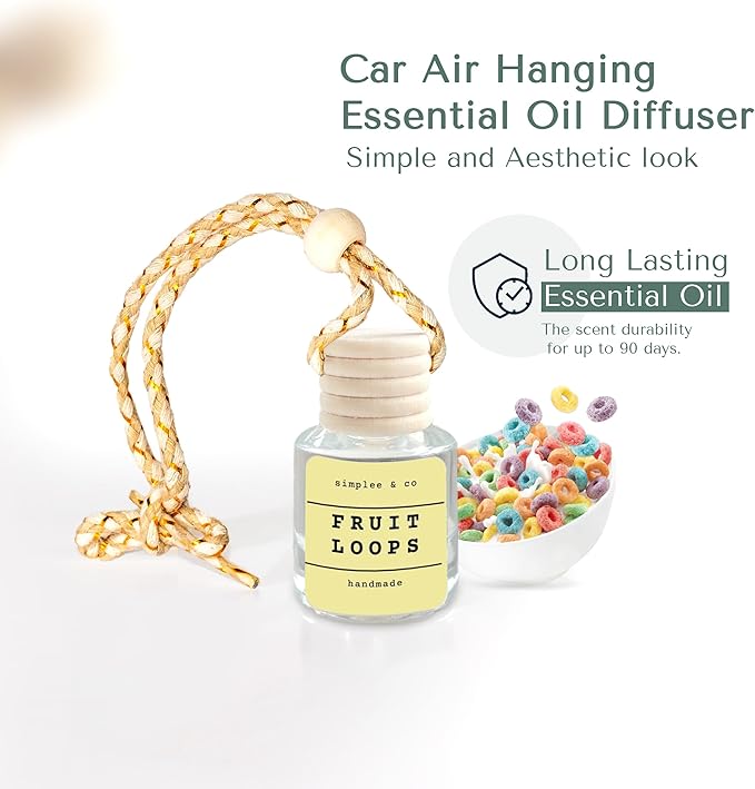 Fruity Rings, 2 Pack, Car Air Hanging Essential Oil Diffuser, Car Air Freshener Diffuser with Long Lasting Essential Oils, Aromatherapy Vehicle Diffuser, Long Lasting