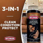 Weiman Leather Cleaner Wipes - Clean Condition UV Protection Help Prevent Cracking or Fading of Furniture, Car Interior, Couch, and Shoes, 2 Pack with Microfiber Cloth