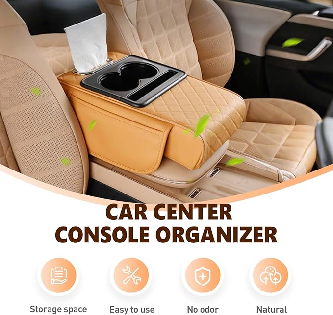 Multifunctional Car Armrest Cushion with Integrated Booster, 2026 Upgraded Universal Style Memory Cotton Car Armrest Box Pad, Car Center Console Armrest Pillow, with 2 Cup Holder (Black Red)