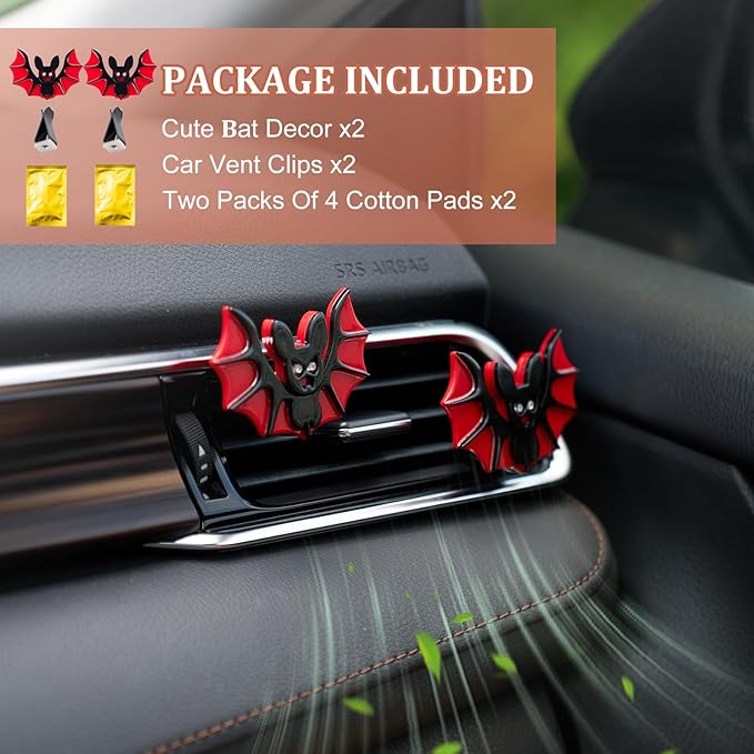 Cute Bat Air Freshener Vent Clip, 2PCS Car Vent Clips Decor, Air Diffuser Clips, Bat Car Interior Decor Accessories For Gifts