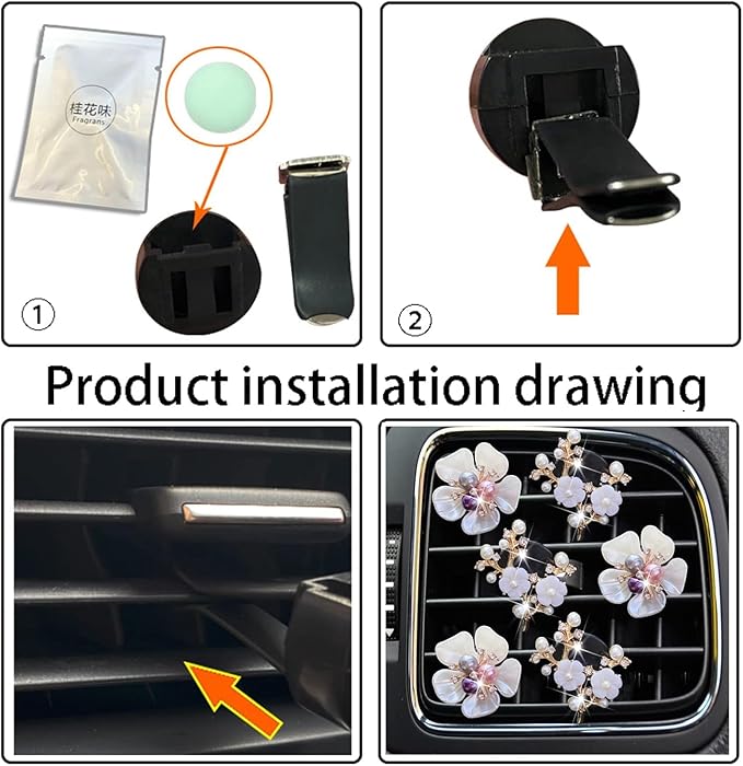 6 Pcs Bling Flower Air Vent Clips, Cute Daisy Cars Air Fresheners Vents Clips Car Diffuser Rhinestone Car sInterior Decoration Charm Diamond Cars Decor Bling Car Accessories for Women Girls