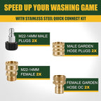 Pressure Washer Quick Connect Kit, M22 Swivel to 3/8'' Quick Connect, 3/4'' to Quick Release, M22 14mm Quick Connect Pressure Washer Fittings Adapter Suitable for pressure cleaning machine kit, Brass