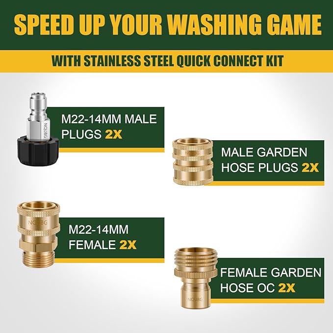 Pressure Washer Quick Connect Kit, M22 Swivel to 3/8'' Quick Connect, 3/4'' to Quick Release, M22 14mm Quick Connect Pressure Washer Fittings Adapter Suitable for pressure cleaning machine kit, Brass