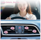 Pink Air Vent Clips Car Air freshener 4pcs Dazzling Lips Lipstick Bling Car Interior Decorations Accessories for Women Teens Girly Refillable Diffusers