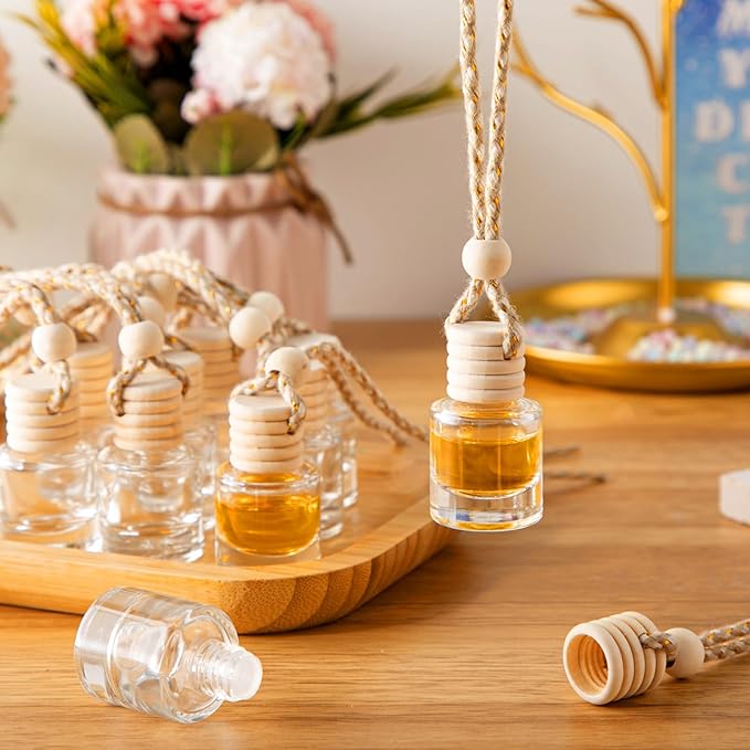 Domensi 600 Pieces Hanging Car Diffuser Air Freshener Bottle Bulk Empty Glass Refillable Perfume Bottles Oil Diffuser Aromatherapy Pendant for Auto Interior Ornaments Decor (Clear)