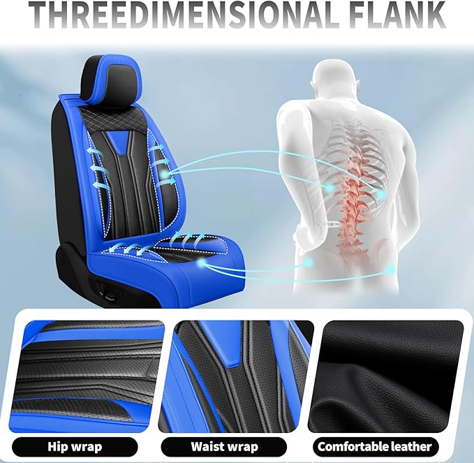 Fit Rogue Car Seat Covers Premium Leather for Nissan Rogue 2014-2025 2026. Waterproof， Breathable, Scratch-Resistant & All-Weather Seat Cushion Protector （Full Set,Blue&Black