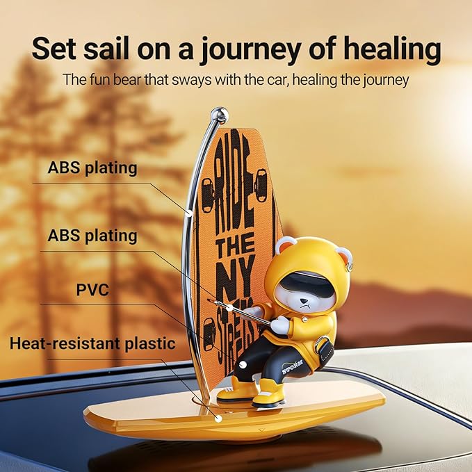 Car Air FreshenerThe Little Bear sways with The car Refillable Air Purifier for Car Interior Dashboard Decorations Accessories Ny-Flag（Yellow）