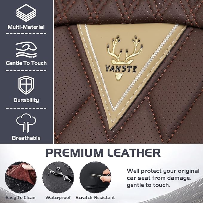 Truck Seat Covers for GMC Sierra 3500 2007-2026, Waterproof Premium Leather Full Coverage Car Seat Cover, Muscle Sport Style Auto Interior Seat Cover Sets (Front Set/Brown Coffee)