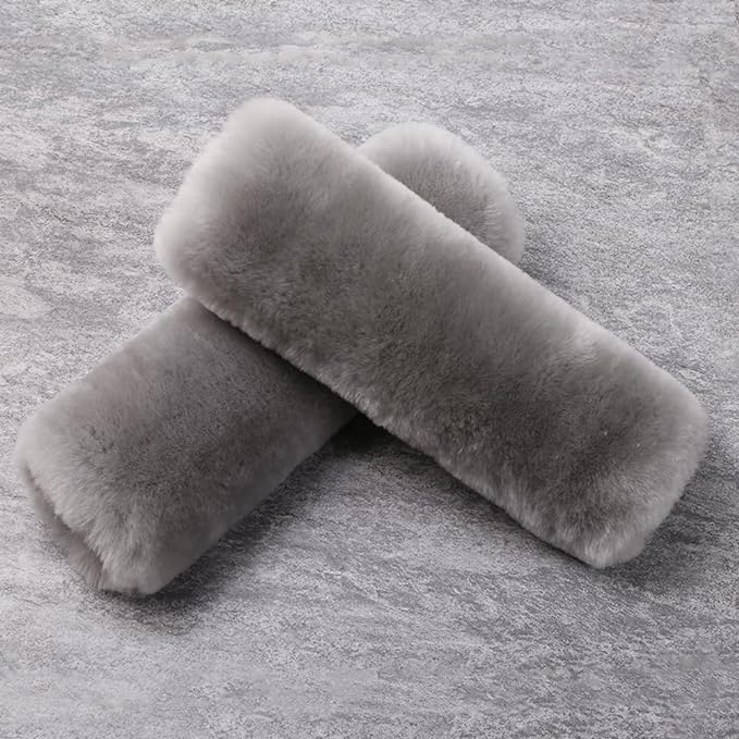 OGLAND Authentic Sheepskin Car Seat Belt Pad,2 Pack Soft Seat Belt Cover for Shoulder Pad Neck Cushion Protector Car Accessories by Genuine Natural Merino Wool (Misty Gray)