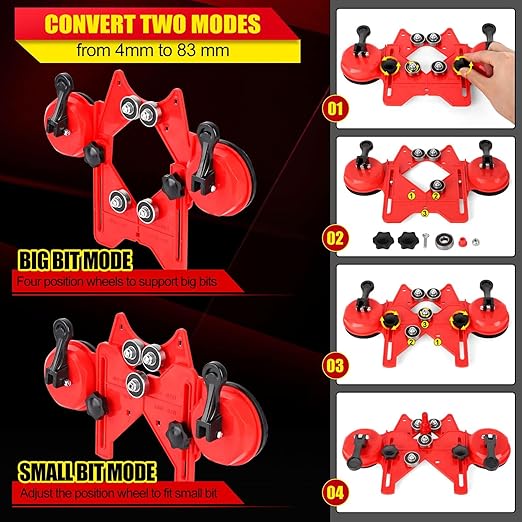 WORKEASE Diamond Hole Saw Kit, 11 Pcs Brazed Hollow Tile Set (0.24”-2”) with Double Suction Cups Guide Jig, Drill Bit Suitable for Glass, Ceramic, Tile, Marble, Porcelain Red